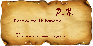 Preradov Nikander névjegykártya